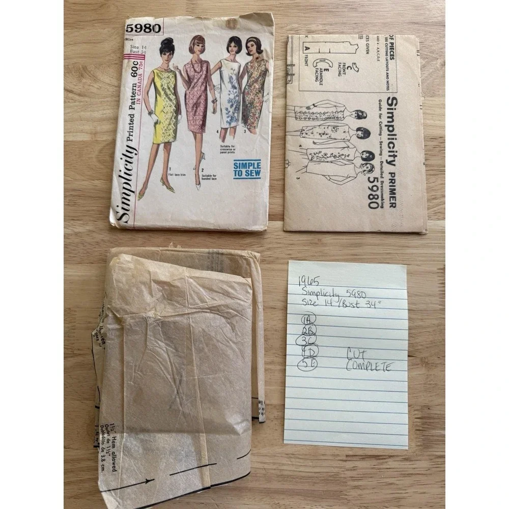 VTG‎ Simplicity Simple To Sew Pattern 5980 Misses' One-Piece Dress Size 14 Cut - Picture 3 of 4